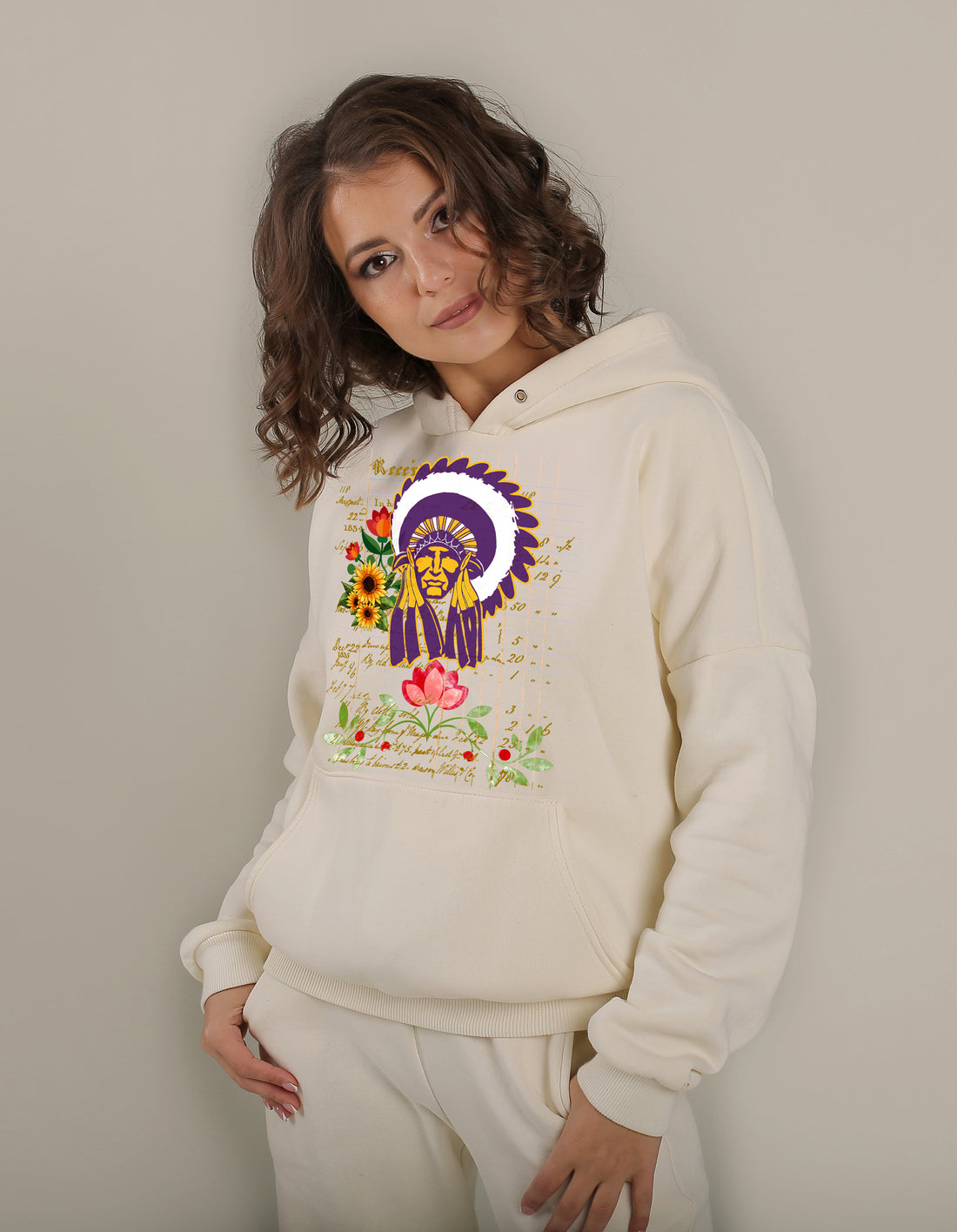 Cream Haskell Ledger Floral Hoodie Unisex
